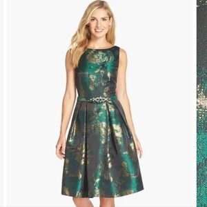 Eliza J Metallic Jacquard Fit and Flare Dress